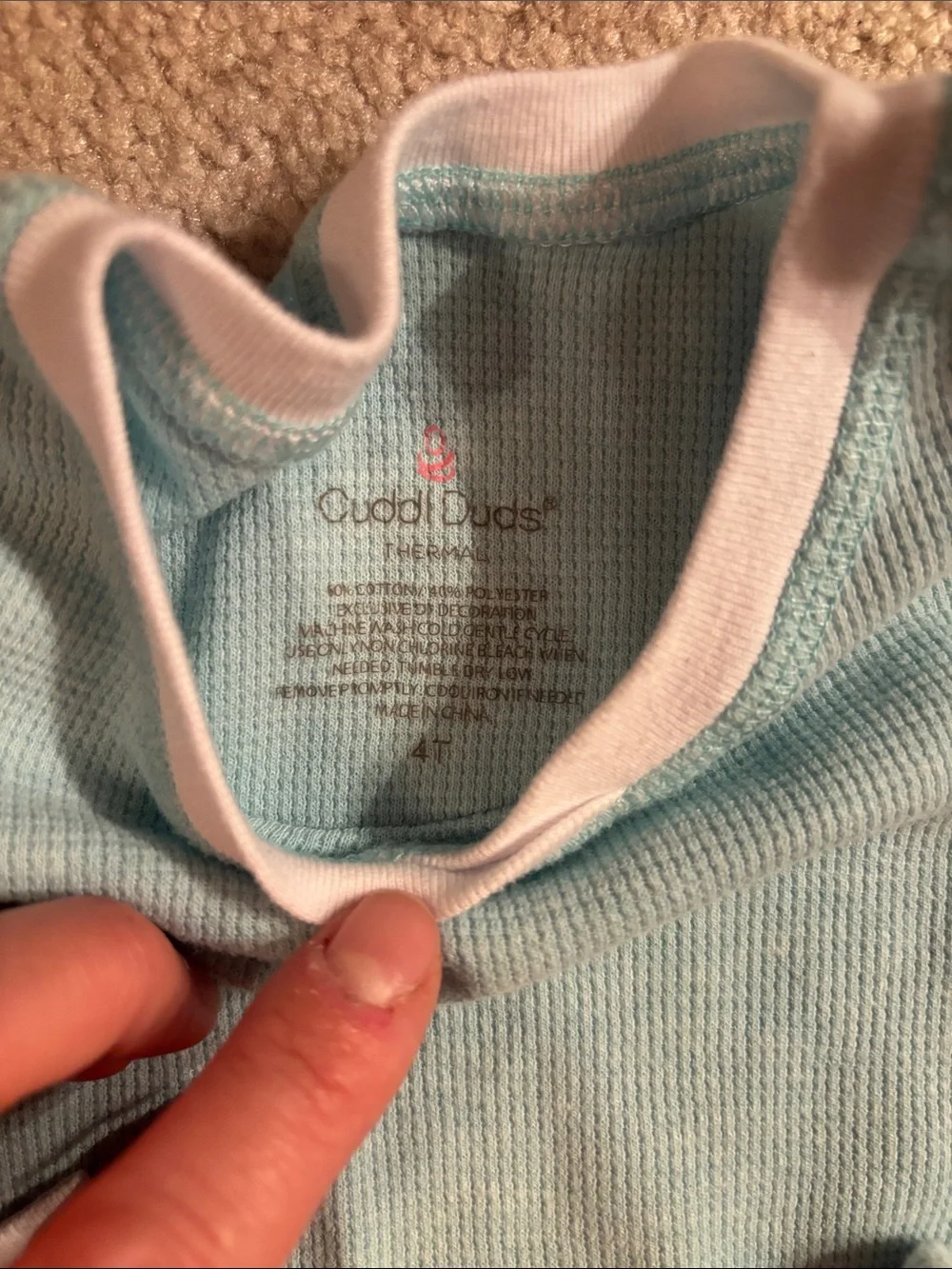Cuddl Duds Light Blue Thermals with White Trim